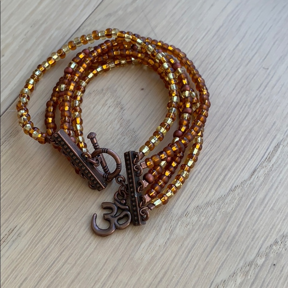 Amber and bronze beaded bracelet